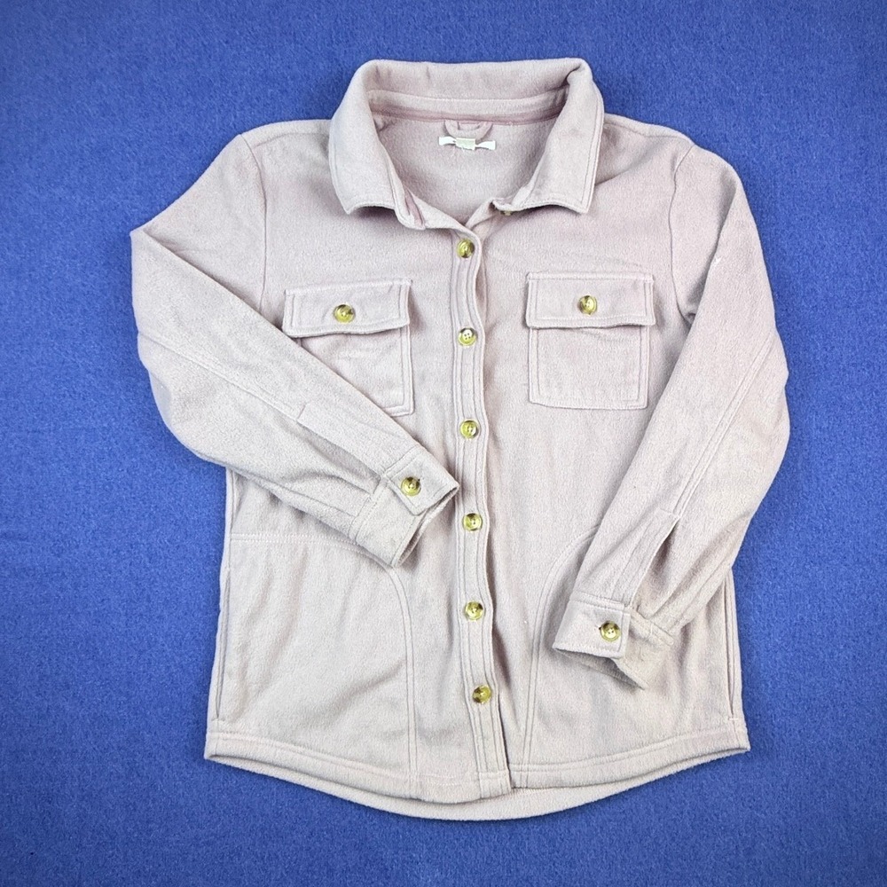 ONeill Womens Small Pink Fleece Button Down Shacket Jacket Pockets